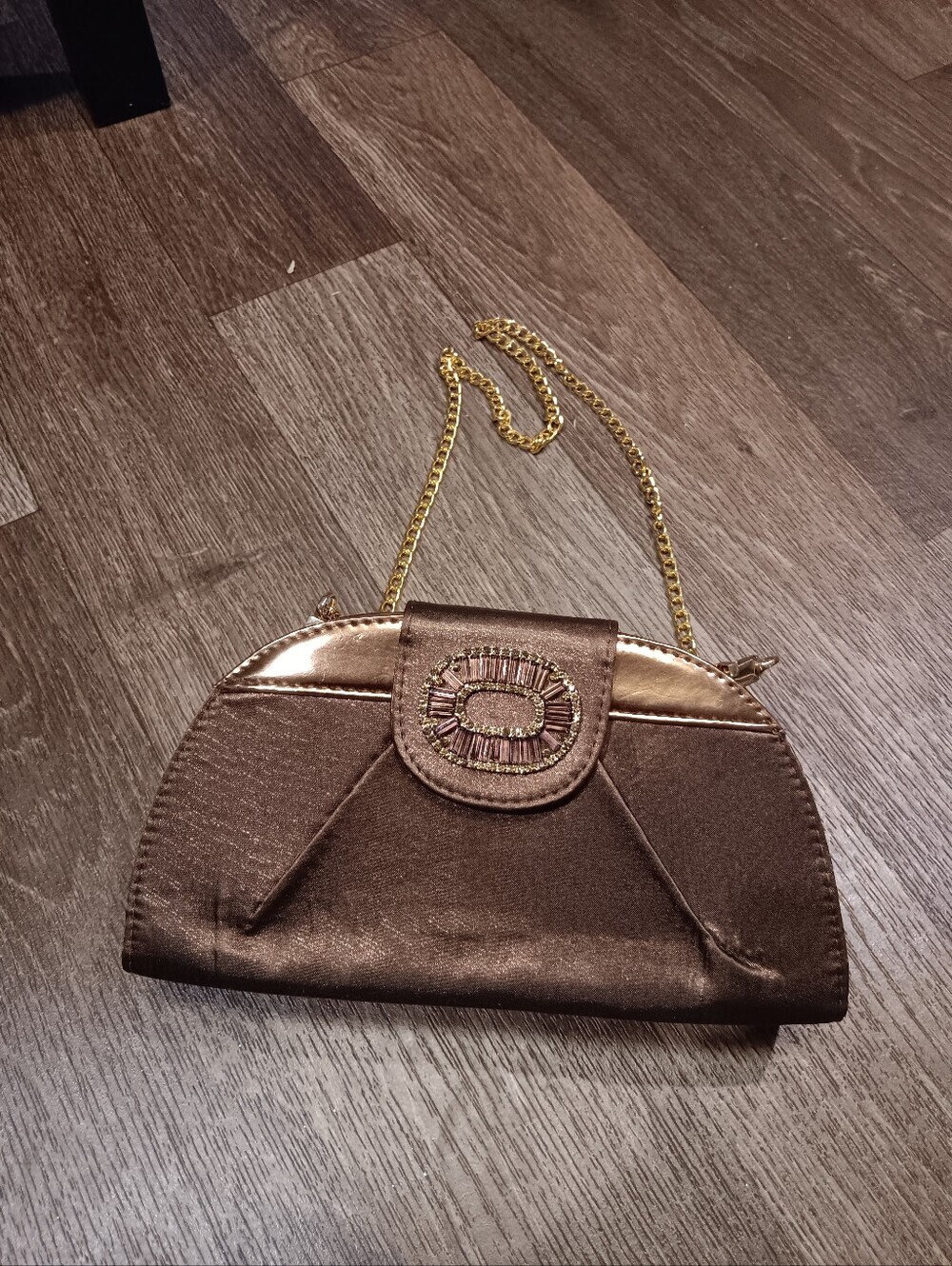 Y2k J.Renee Bronze Evening Clutch with Gold Chain